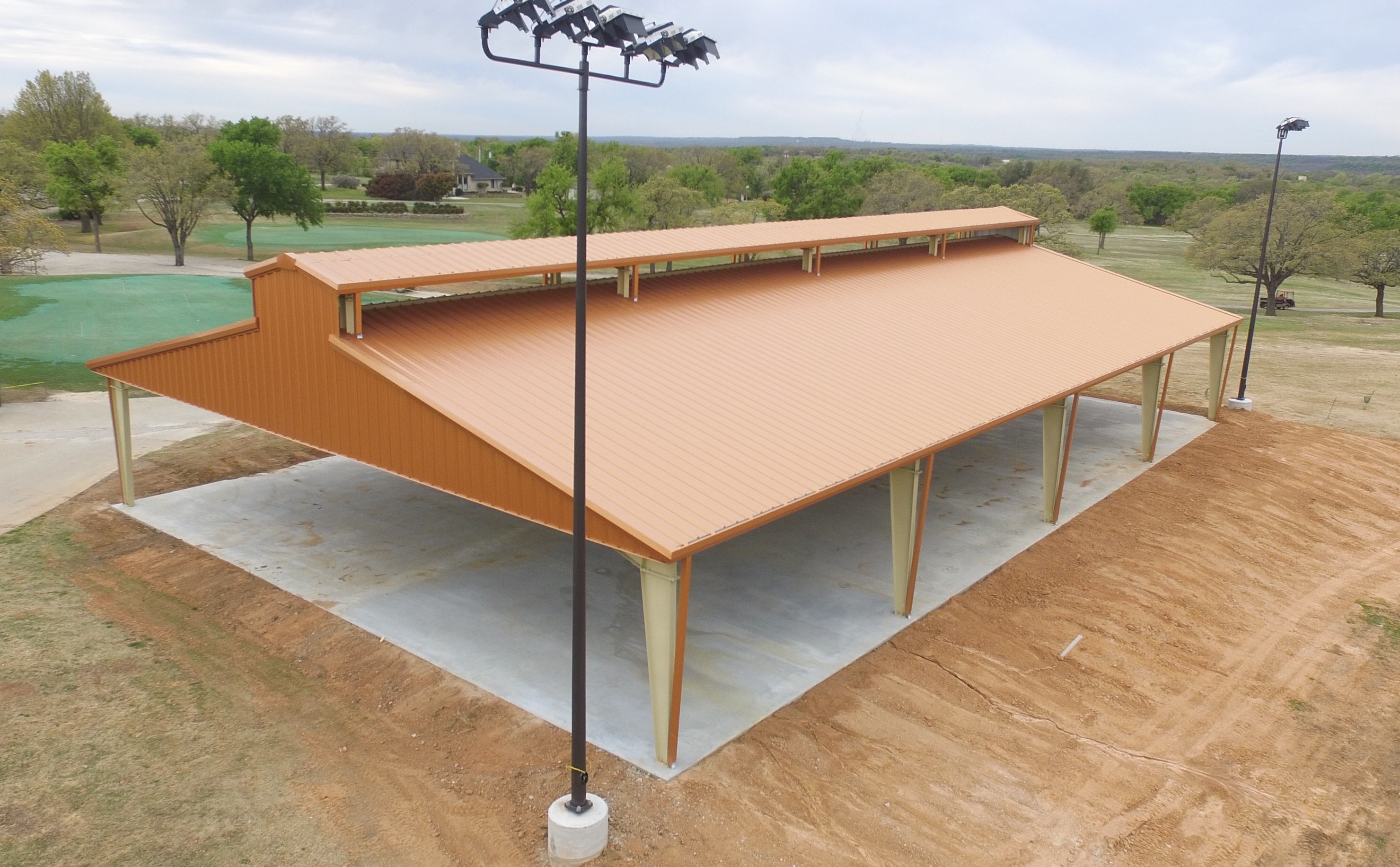 Metal walkway canopy building entrance