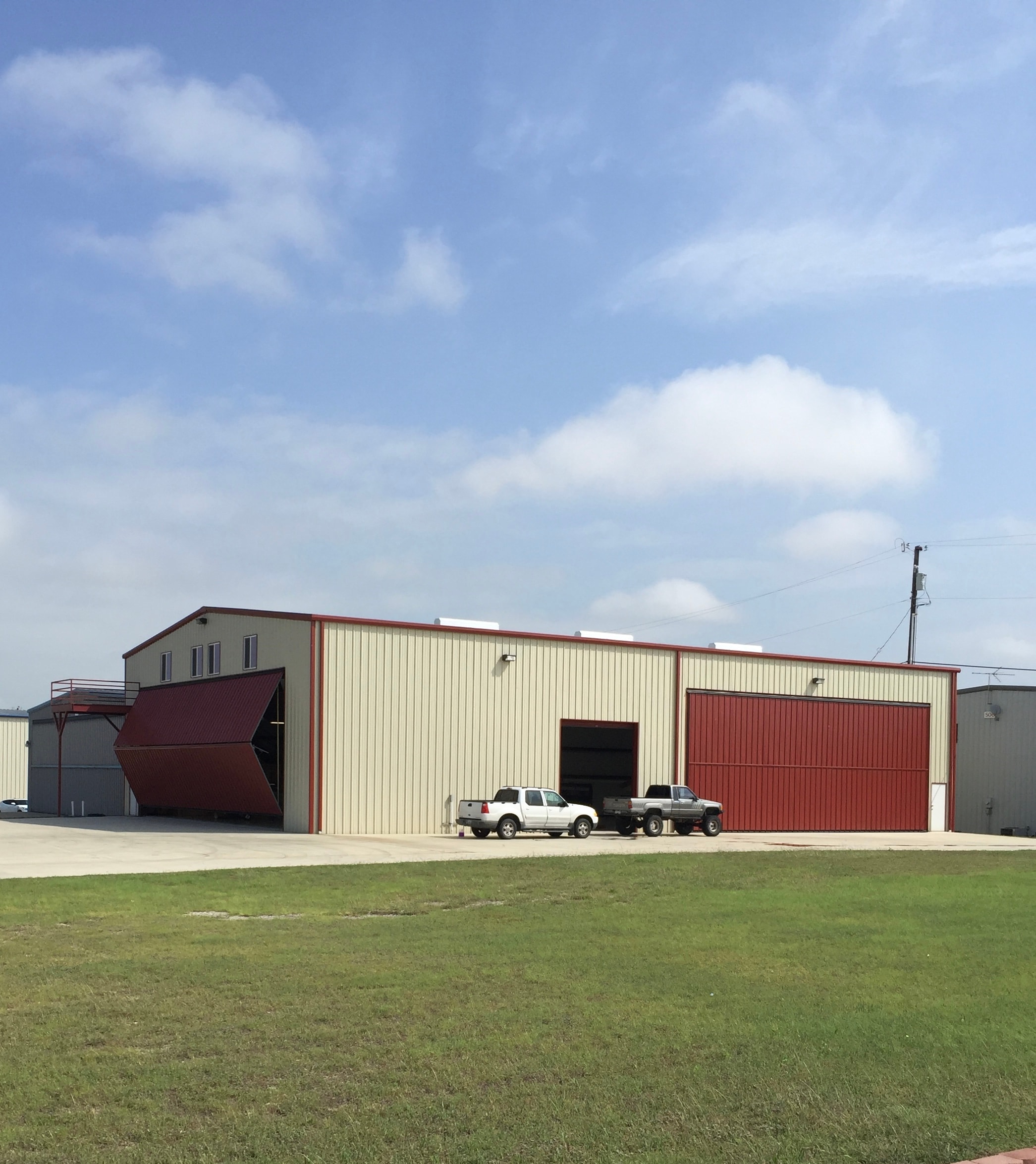 Airplane hangar interior metal structure clear span